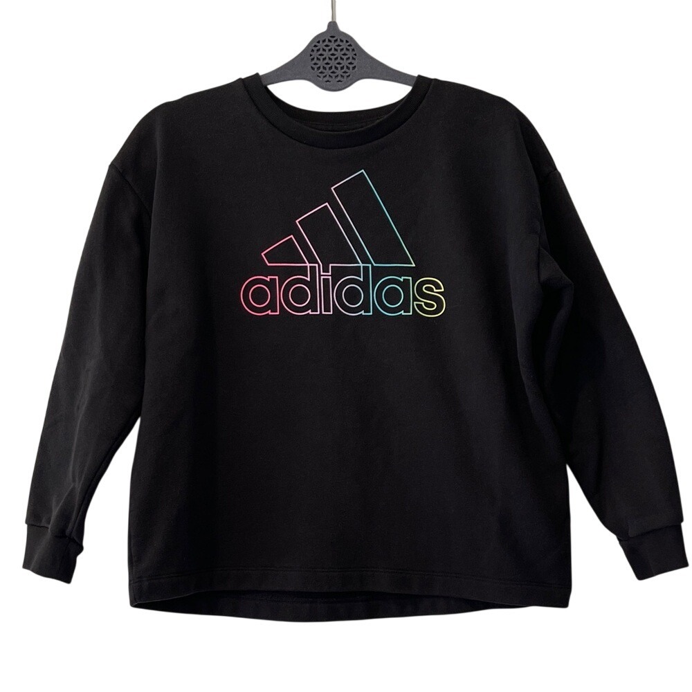 Adidas Women's‎ Black Regular Fit Sweatshirt with Multicolor Logo M